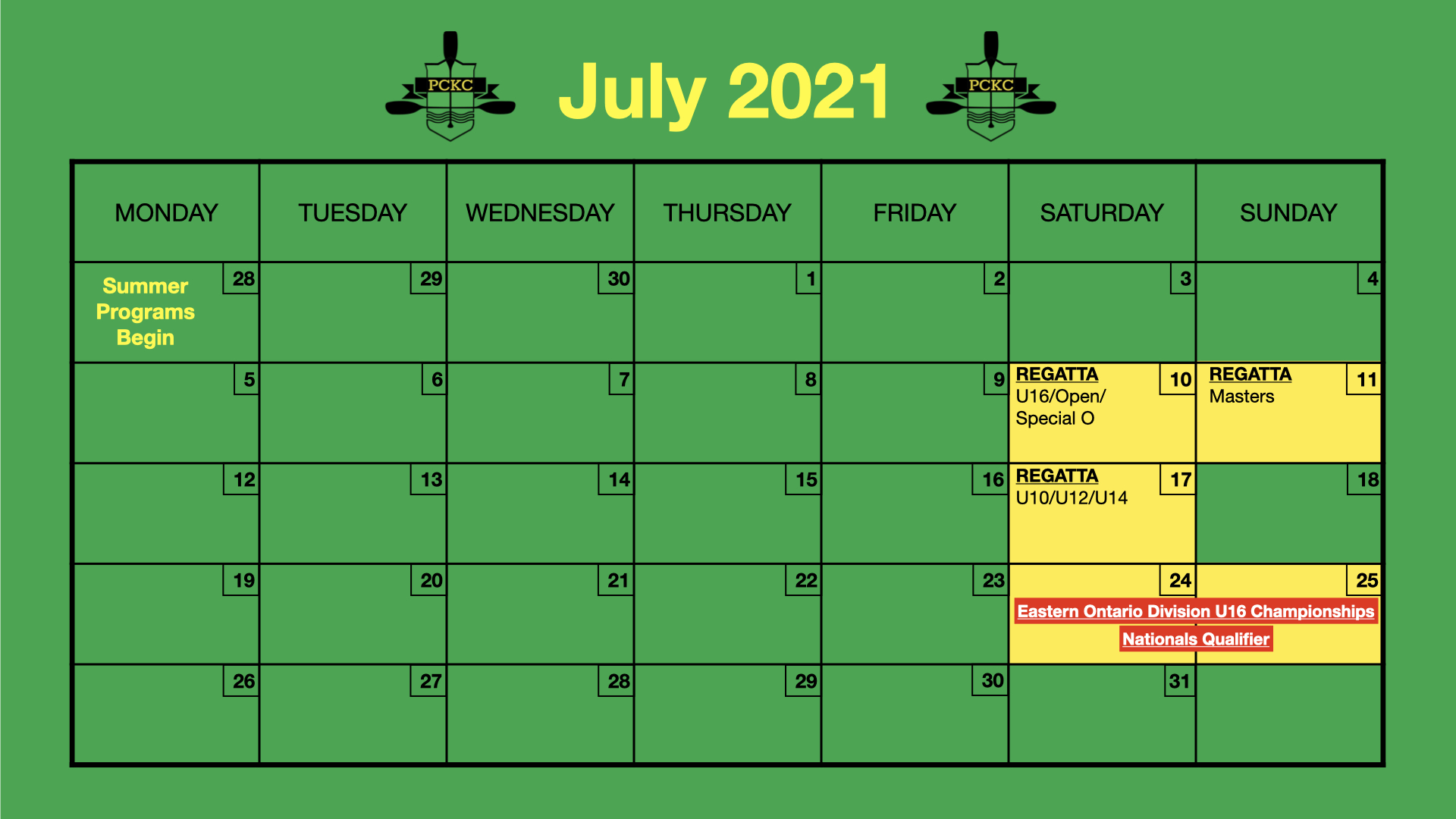 Summer Schedule July