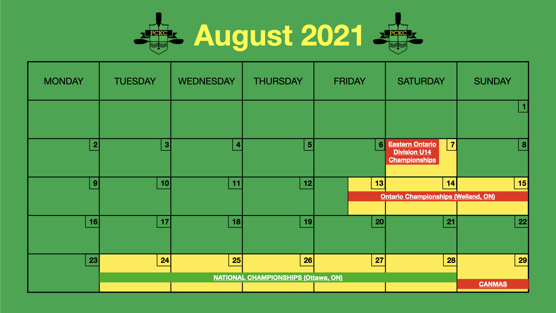 Regatta Schedule August